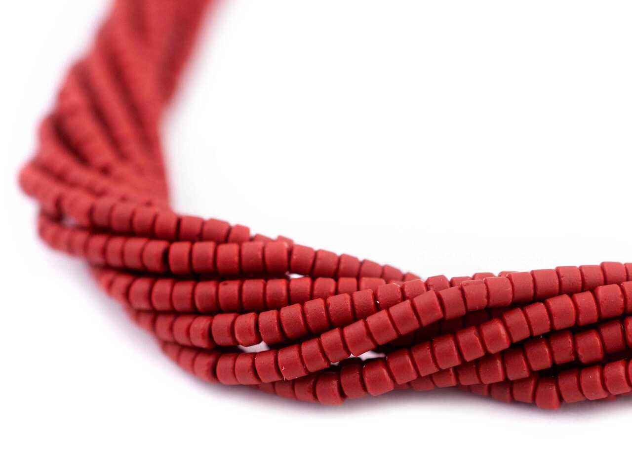 The Bead Chest 2mm Glass Seed Beads - Full Strand of Afghani Tribal Beads (Deep Red) - Bunch of 10 Strands